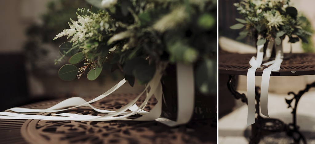 bouquet mariée ruban table fer forgé