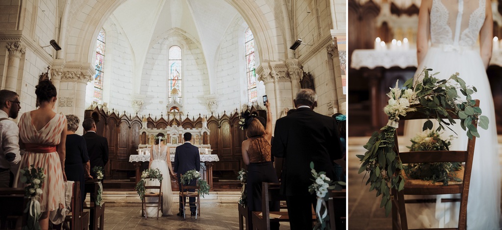 mariage église velluire décoration chaises