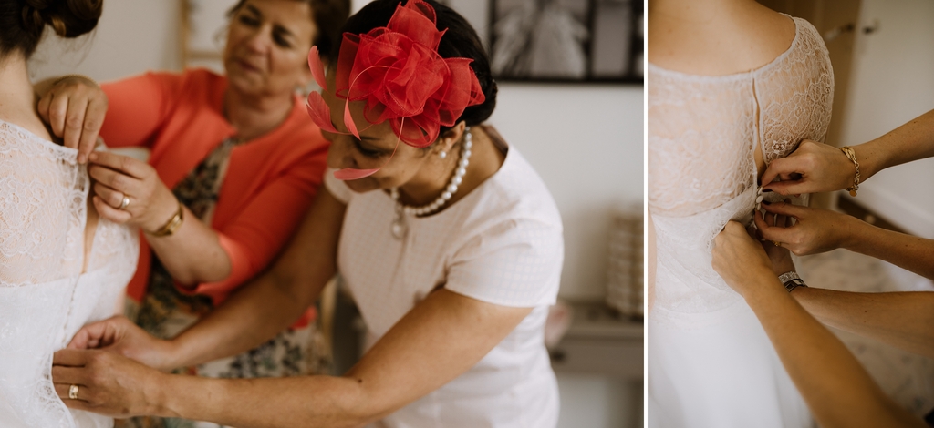 préparatifs mariée boutons robe mère famille