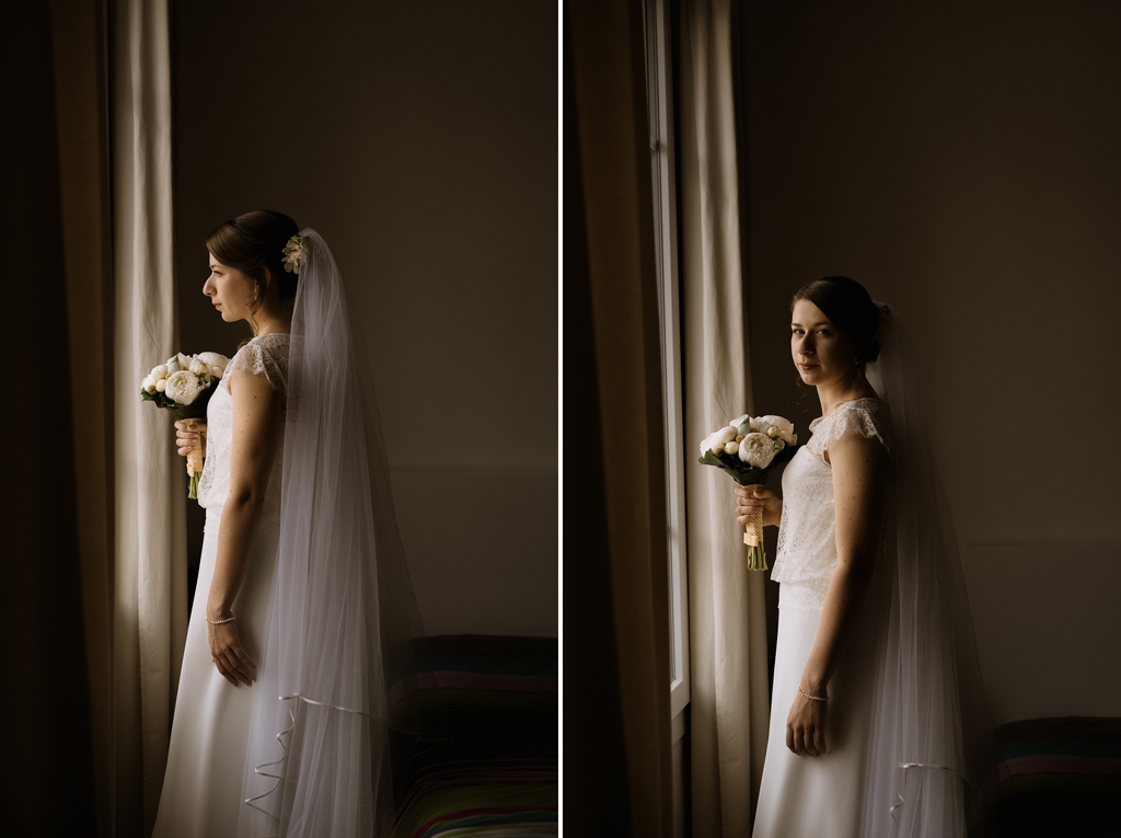 mariée mariage robe fenêtre lumière douce