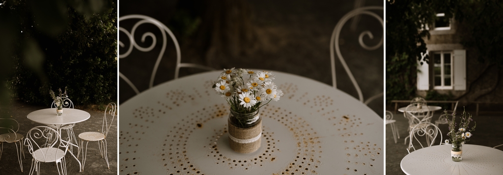 table fer forge fleurs marguerites