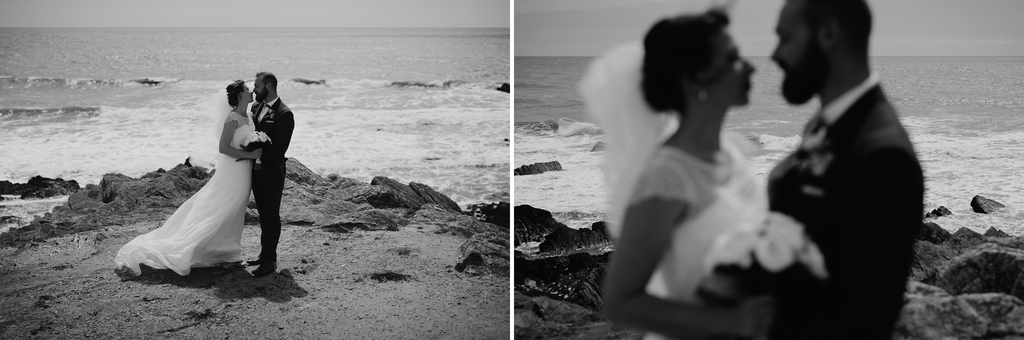 couple mariés rochers cayola sables d'olonne vent noir et blanc