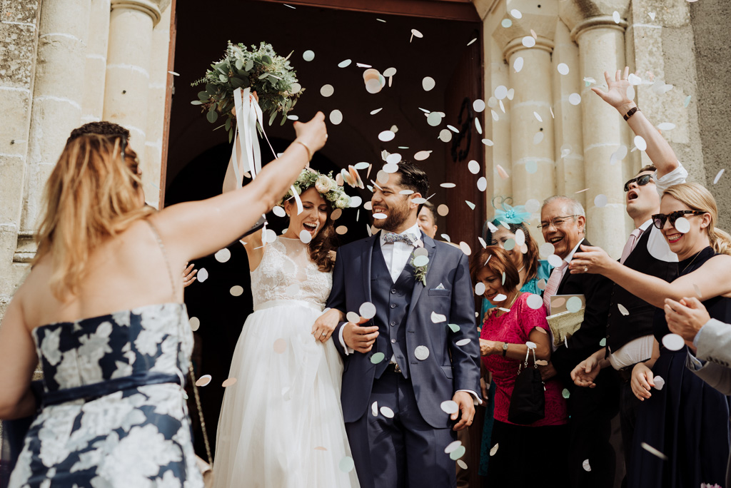 Mariage Sébrandière sortie église invités Vendée