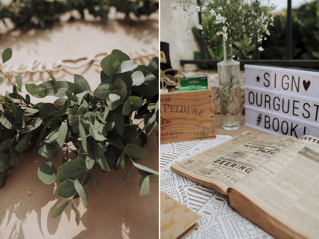 décoration mariage vieux livres couronne plantes