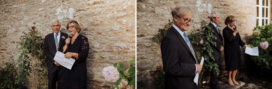 discours parents mariage fleurs mur pierre