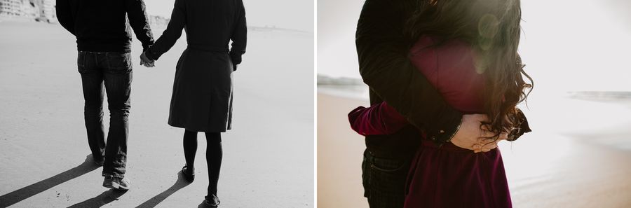 mains couple engagement enlacé plage lumière contre-jour