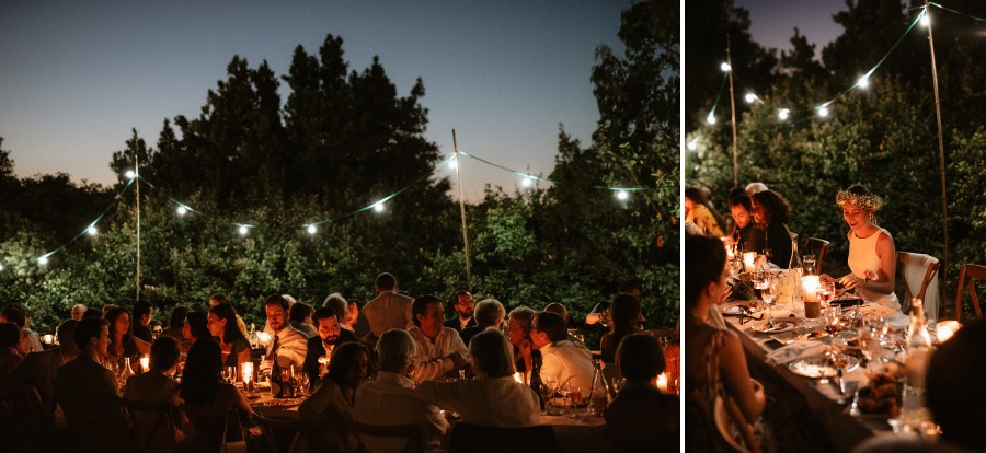 dîner mariage guirlandes lumineuses guinguette jardin