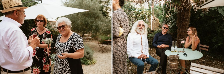 maman mariée sourit cocktail invités table fer forgé
