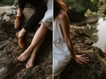 Détails de pieds et de main au-dessus de la vallée de la Mère à Mervent